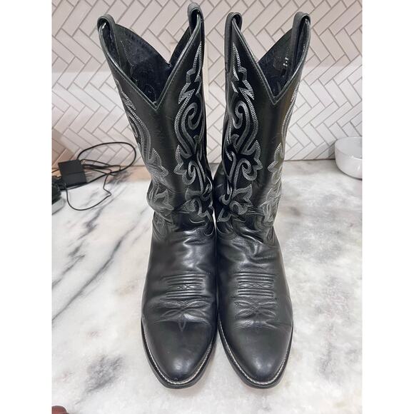 Justin Black Leather Cowboy Boots 11.5 EE Men’s Western Square Toe 1409 USA Made main image 6